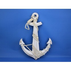 Wooden Rustic Whitewash Anchor w/ Hook Rope and Shells 24"