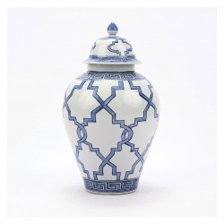 Blue & White Greek Key Porcelain Jar