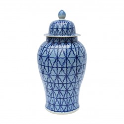Blue & White Chess Grid Porcelain Temple Jar