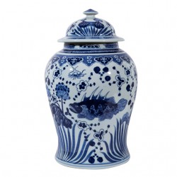 Blue And White Fish Lotus Temple Jar