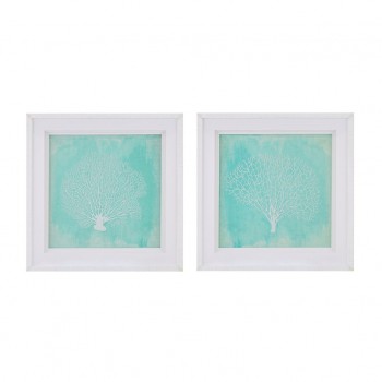 Embroidered Coral Framed Prints-Set of 2